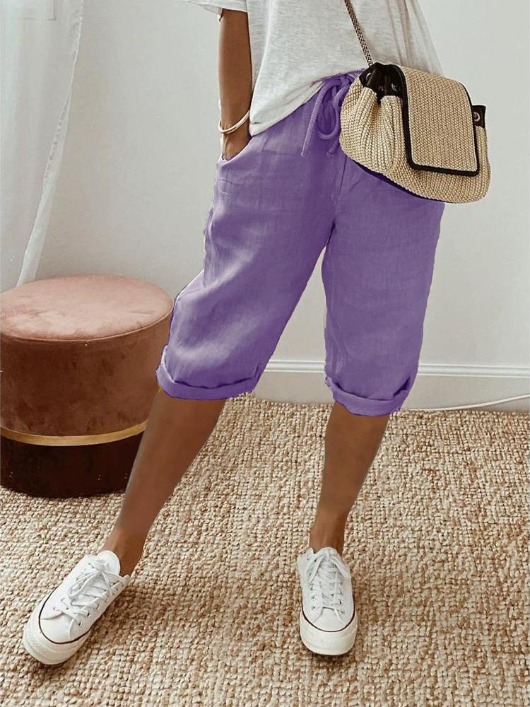 Verdickter Stoff Damen Baumwolle Leinen Tasche Elastische Freizeithose Damenhose Viertelhose 3XL violett von Joom DACH