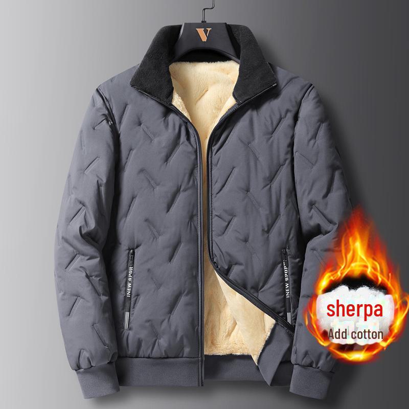 Verdickter Wintermantel aus Baumwolle für Herren mit samtigem Lammfleece – winddicht, ideal für Menschen mittleren Alters und ältere Menschen. 4XL graue von Joom DACH