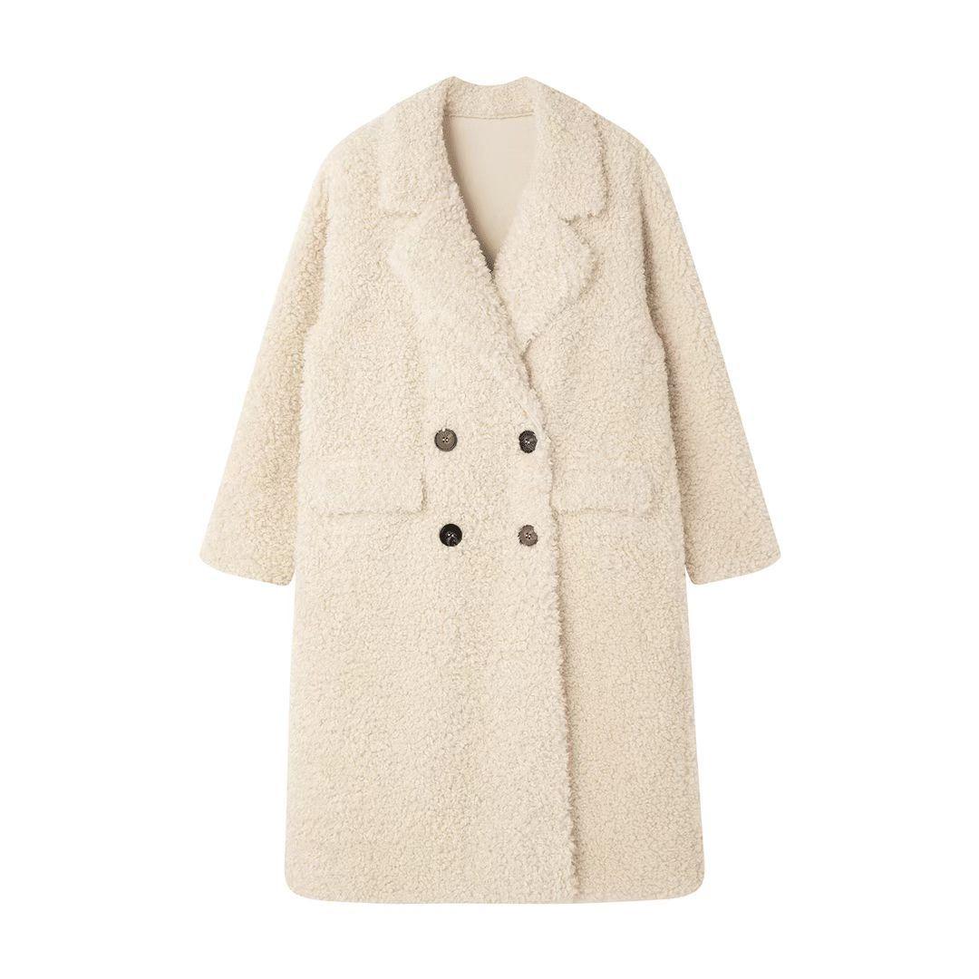 Verdickter mittellanger Lammwollmantel für Damen für Herbst und Winter Neuer Stil Anzugkragen Warmer Pelz Einteiliger Mantel L von Joom DACH