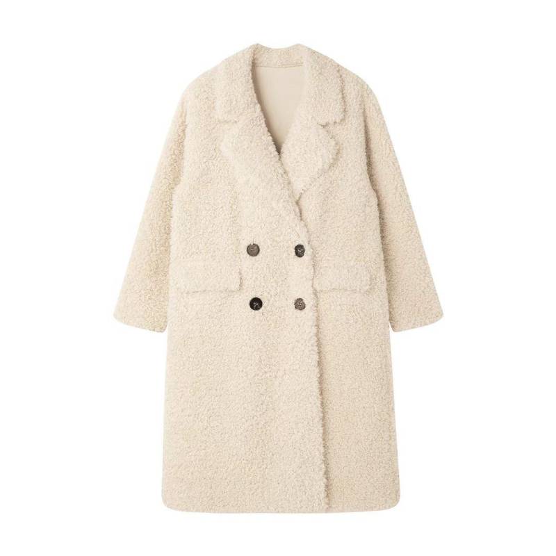 Verdickter mittellanger Lammwollmantel für Damen für Herbst und Winter Neuer Stil Anzugkragen Warmer Pelz Einteiliger Mantel L von Joom DACH