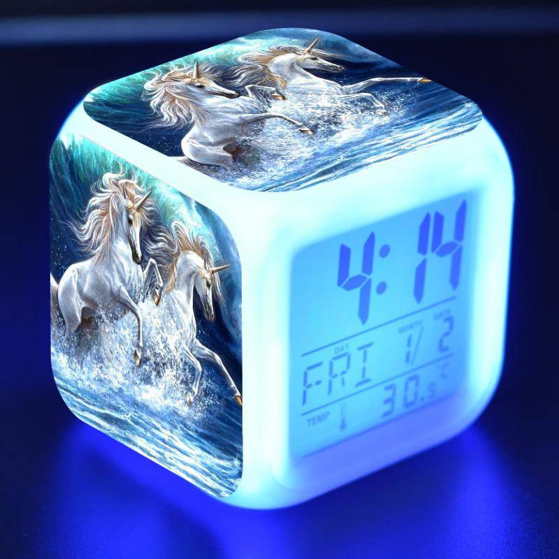 Verfärbung Einhorn Wecker Kreative Nachtlicht Led Digital Wecker Student Schreibtisch Uhr kinder Geschenke von Joom DACH