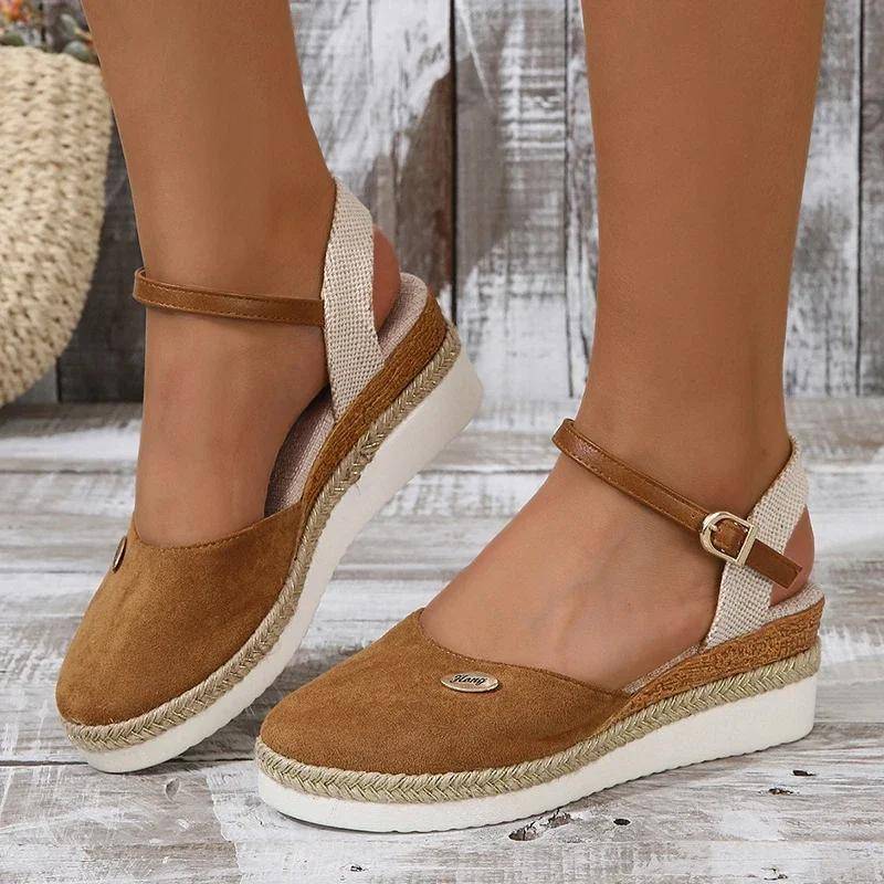 Verkauf Geschlossene Zehen Keil Sandalen für Frauen Sommer Schnalle Riemen Gladiator Schuhe Frau Mode Espadrilles 41 braun von Joom DACH