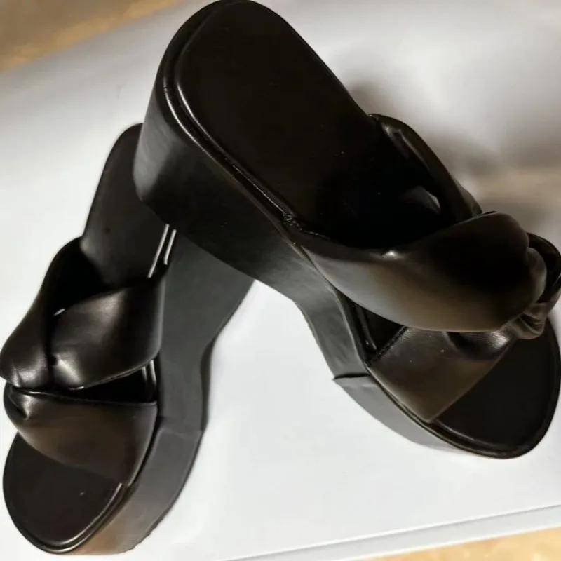 Verkaufen Sie neue Sommer Open Toe Frauen Plateau Sandalen Gladiator Fashion Knot High Heels Wedges Espadrilles Lady Schuhe 36 schwarz von Joom DACH