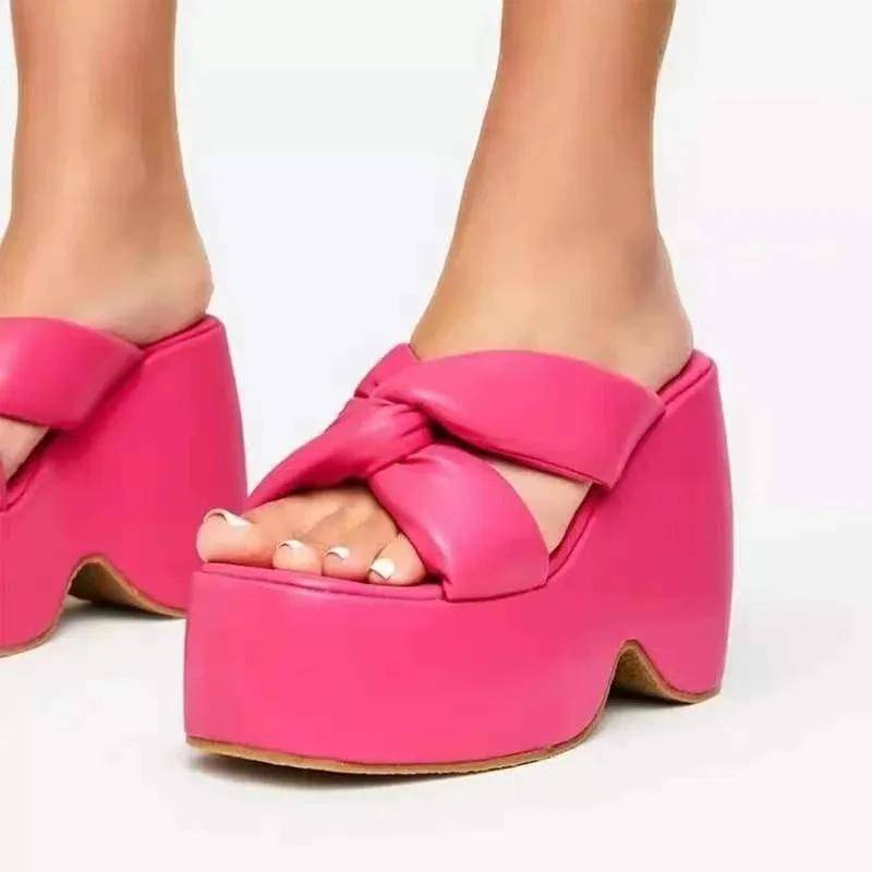 Verkaufen Sie neue Sommer Open Toe Frauen Plateau Sandalen Gladiator Fashion Knot High Heels Wedges Espadrilles Lady Schuhe 38 rose rot von Joom DACH