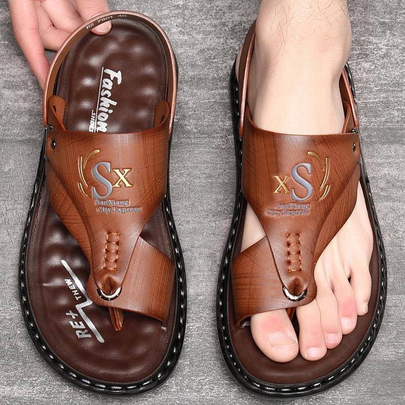 Verkaufen Sie neue hochwertige Sommer Männer Sandalen Casual Echtes Leder Freizeit Sandalen Designer Schuhe Männer Slides Männer 44 braun von Joom DACH