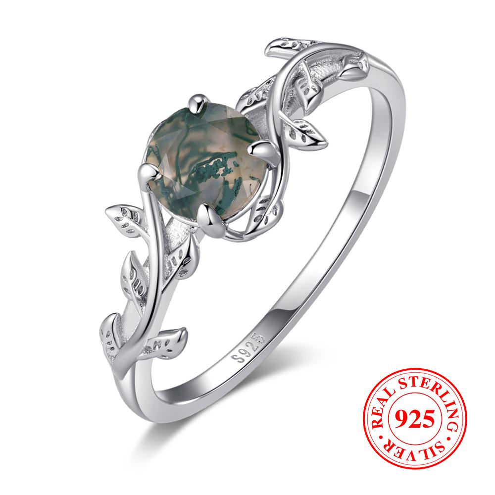 Verlobungsringe aus 925er Sterlingsilber mit grünem Moosachat für Frauen, eleganter Ring in Blattform, einzigartiger Schmuck als Hochzeitsgeschenk 8 von Joom DACH