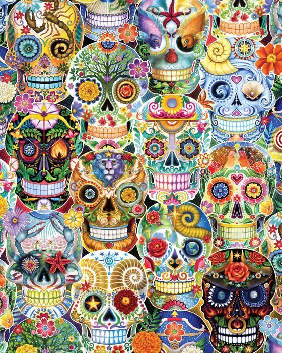 Vermont Christmas Company Day of The Dead (Sugar Skulls) Jigsaw Puzzle 1000 Piece - 30  x 24  Puzzle for Adults with Large & Randoml von Joom DACH