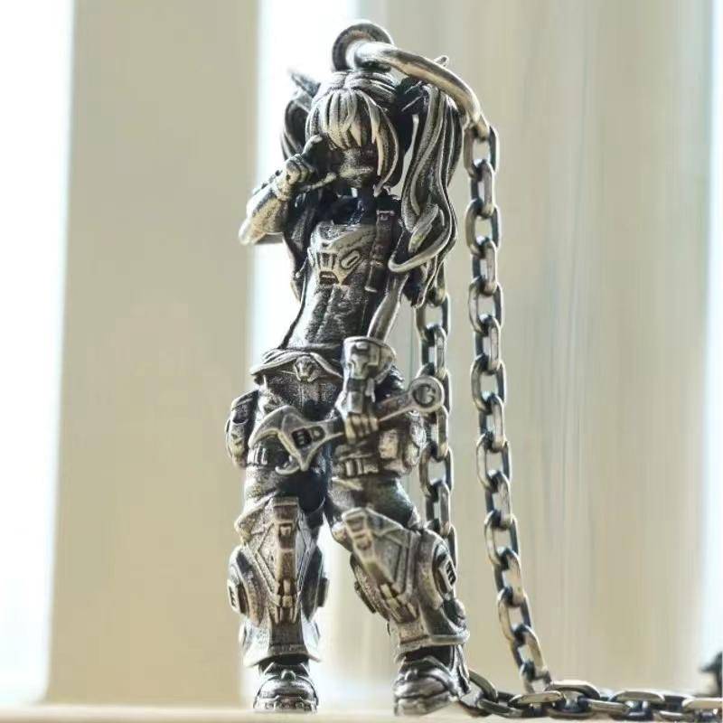 Versilberte Halskette mit Anime-Mecha-Anhänger, schönes Mädchen, Mädchen, für Männer und Frauen, Hip-Hop, Rock, Punk, trendiger Schmuck, Geschenk von Joom DACH