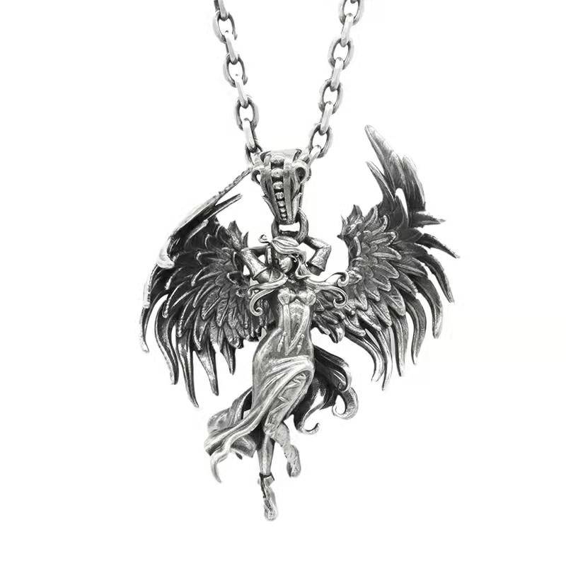 Versilberte Halskette mit Anime-Mecha-Anhänger, schönes Mädchen, Mädchen, für Männer und Frauen, Hip-Hop, Rock, Punk, trendiger Schmuck, Geschenk von Joom DACH