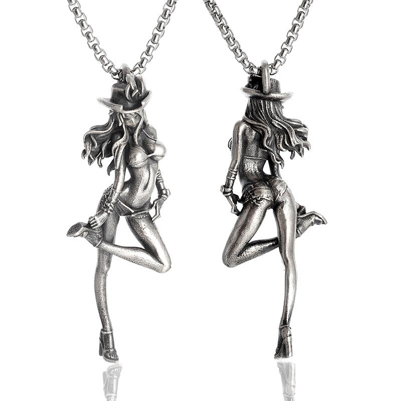 Versilberte Halskette mit Anime-Mecha-Anhänger, schönes Mädchen, Mädchen, für Männer und Frauen, Hip-Hop, Rock, Punk, trendiger Schmuck, Geschenk von Joom DACH