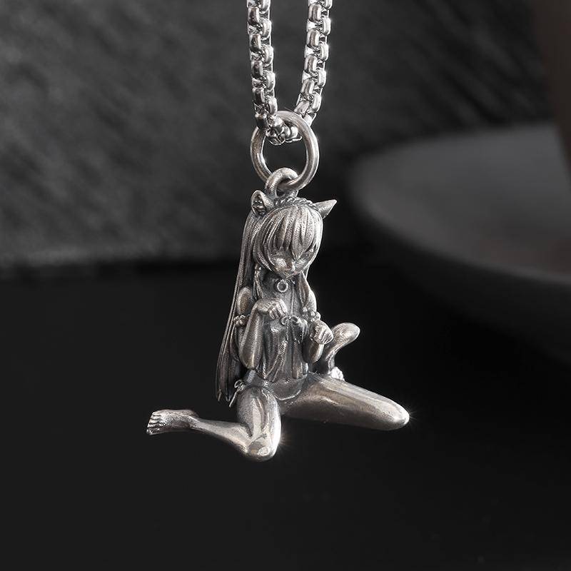 Versilberte Halskette mit Anime-Mecha-Anhänger, schönes Mädchen, Mädchen, für Männer und Frauen, Hip-Hop, Rock, Punk, trendiger Schmuck, Geschenk von Joom DACH
