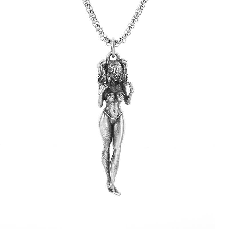Versilberte Halskette mit Anime-Mecha-Anhänger, schönes Mädchen, Mädchen, für Männer und Frauen, Hip-Hop, Rock, Punk, trendiger Schmuck, Geschenk von Joom DACH