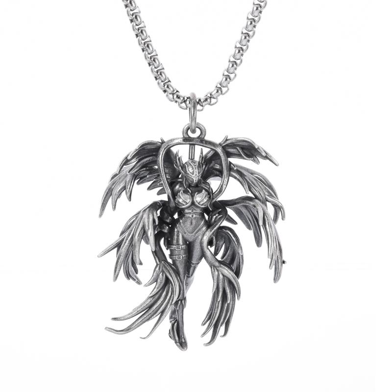 Versilberte Halskette mit Anime-Mecha-Anhänger, schönes Mädchen, Mädchen, für Männer und Frauen, Hip-Hop, Rock, Punk, trendiger Schmuck, Geschenk von Joom DACH