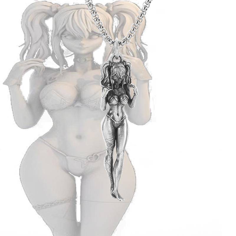 Versilberte Halskette mit Anime-Mecha-Anhänger, schönes Mädchen, Mädchen, für Männer und Frauen, Hip-Hop, Rock, Punk, trendiger Schmuck, Geschenk von Joom DACH