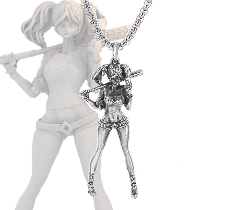 Versilberte Halskette mit Anime-Mecha-Anhänger, schönes Mädchen, Mädchen, für Männer und Frauen, Hip-Hop, Rock, Punk, trendiger Schmuck, Geschenk von Joom DACH