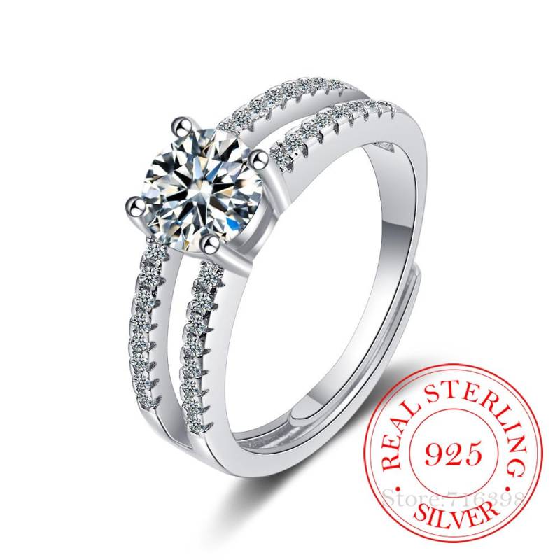 Versprechen 925 Sterlingsilber Klassischer Ehering AAA+ Zirkonia Ringe für Frauen Brautjungfern Schmuck Anhänger Prinzessin Bijoux Resizable von Joom DACH
