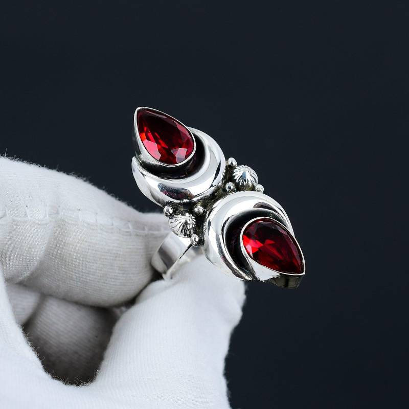 Verstellbarer Ring aus 925er Sterlingsilber mit Granat-Edelstein – passend für die US-Größen 6 bis 10 – handgefertigter Boho-Schmuck für Damen und Herren, Valentinstagsgeschenke Adjustable rot von Joom DACH