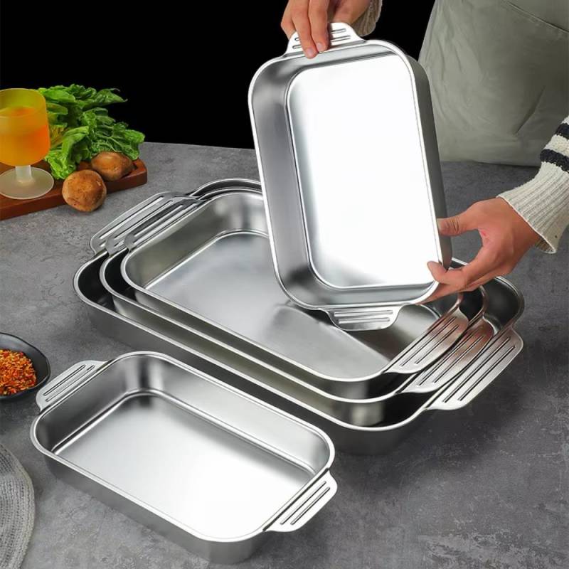 Vertiefte rechteckige Backform Edelstahl Grillplatte Meeresfrüchte Tablett Induktionsherd 33x19x5cm von Joom DACH