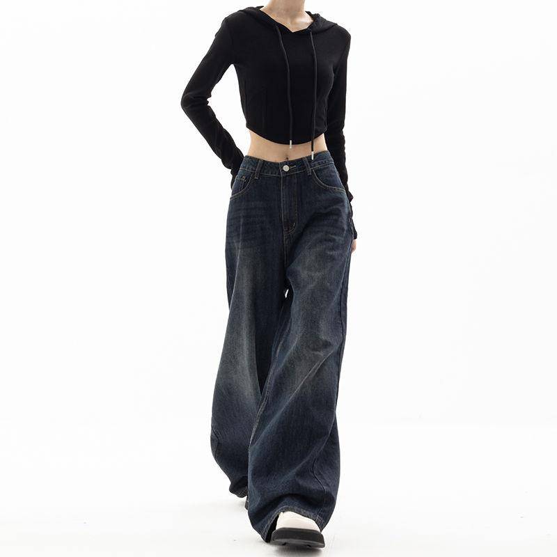 Verwaschene schwarze Baggy Jeans Jeanshose Damen Sommer Vintage Street Loose Wide Leg Y2k E-Girl High Waist Straight Hose 2XL schwarz von Joom DACH