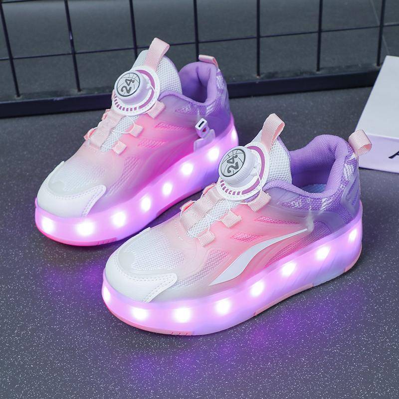 Vier Rad Neue Mesh Wiederaufladbare LED Wanderschuhe Rotierenden Knopf kinder Rollschuhe Mädchen Schuhe Jungen Wanderschuhe 30 rosa von Joom DACH