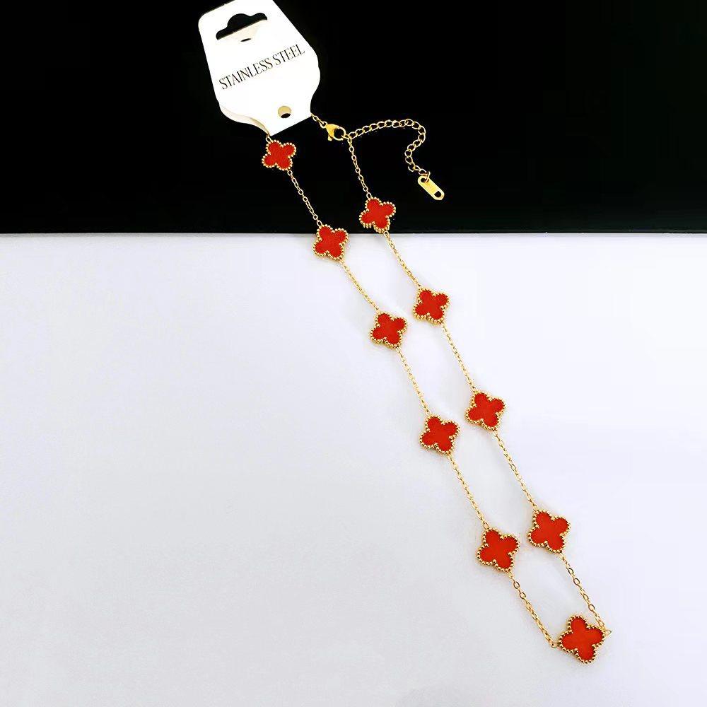 Vierblättriges Kleeblatt Halskette Leichte Luxus Einfache Blume Schlüsselbein Kette Damen Haute Sense Halskette 18K rot von Joom DACH