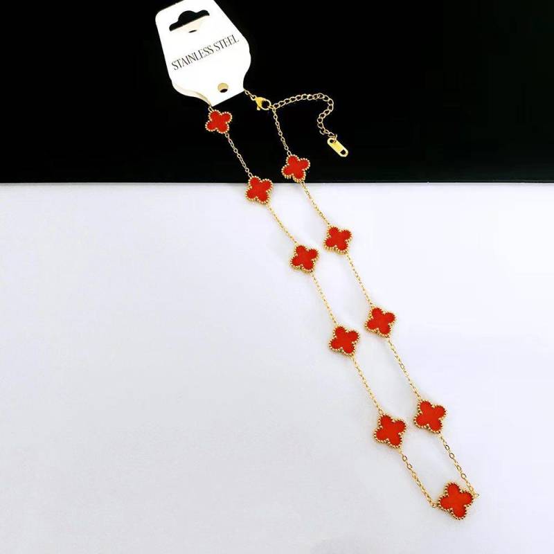 Vierblättriges Kleeblatt Halskette Leichte Luxus Einfache Blume Schlüsselbein Kette Damen Haute Sense Halskette 18K rot von Joom DACH