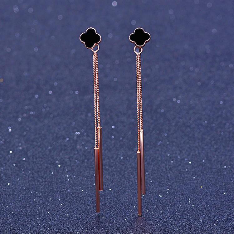 Vierblättriges Kleeblatt Nadel Temperament Damen Lange Persönlichkeit Vielseitige Ohrringe Ring Einfache Ohrringe Quastenohrringe von Joom DACH