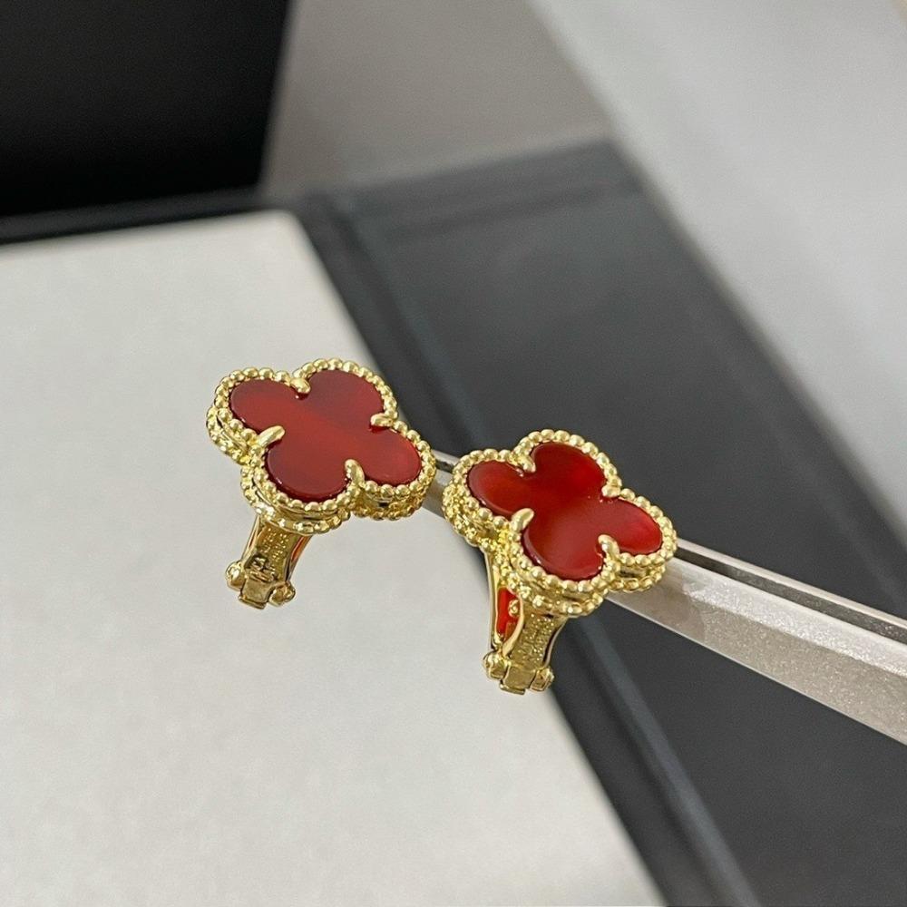 Vierblättriges Kleeblatt Neue Ohrringe Roter Chalcedon 18k Roségold Vierblättriges Kleeblatt Ohrringe Damen Leichter Luxus High-End Modeohrringe gold rot von Joom DACH