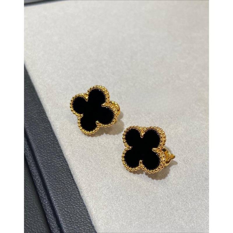 Vierblättriges Kleeblatt Neue Ohrringe Roter Chalcedon 18k Roségold Vierblättriges Kleeblatt Ohrringe Damen Leichter Luxus High-End Modeohrringe rose gold schwarz von Joom DACH