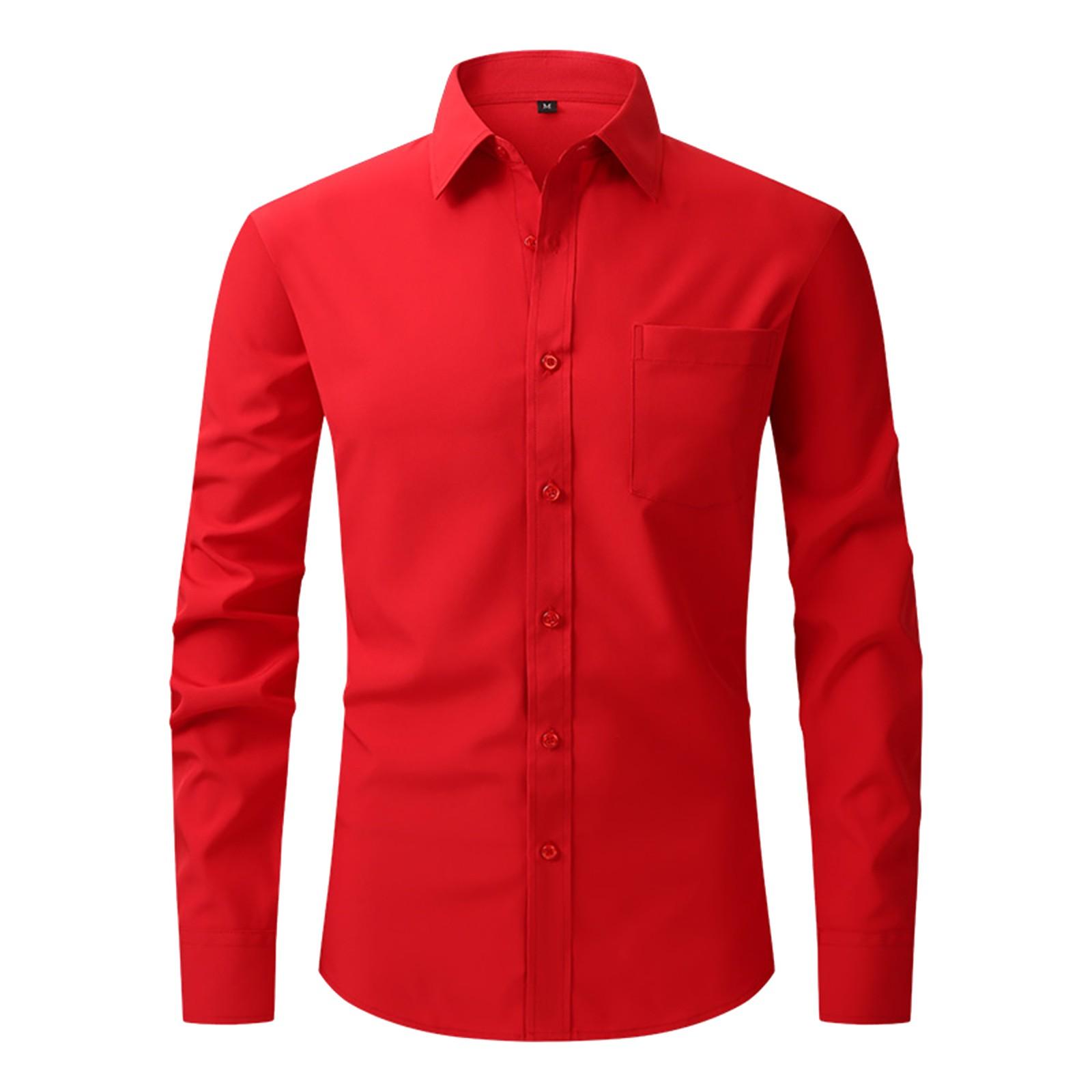Vierseitiges Stretch-Hemd für Herren, Business-Casual-Langarmshirt L rot von Joom DACH