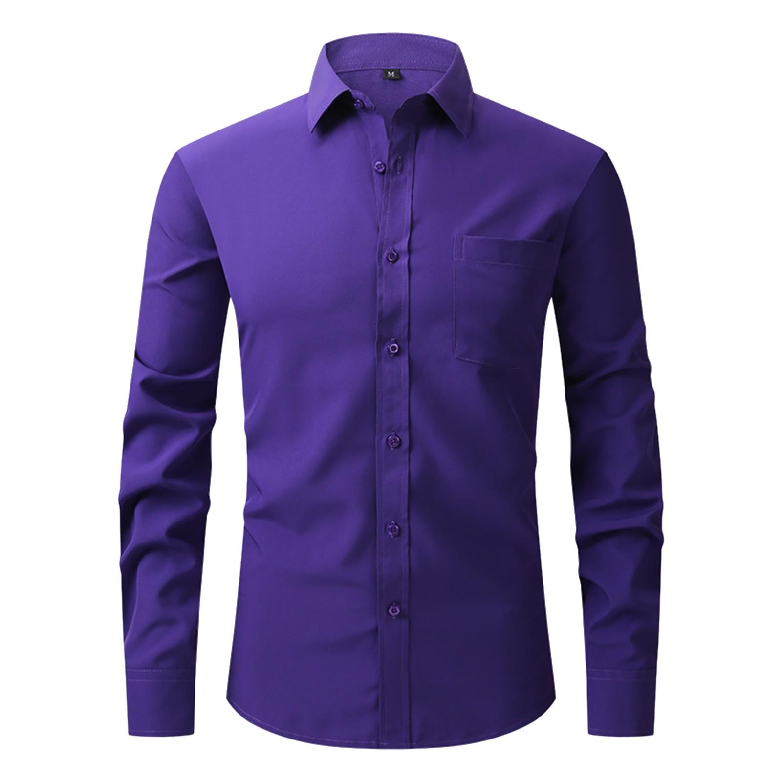 Vierseitiges Stretch-Hemd für Herren, Business-Casual-Langarmshirt L violett von Joom DACH