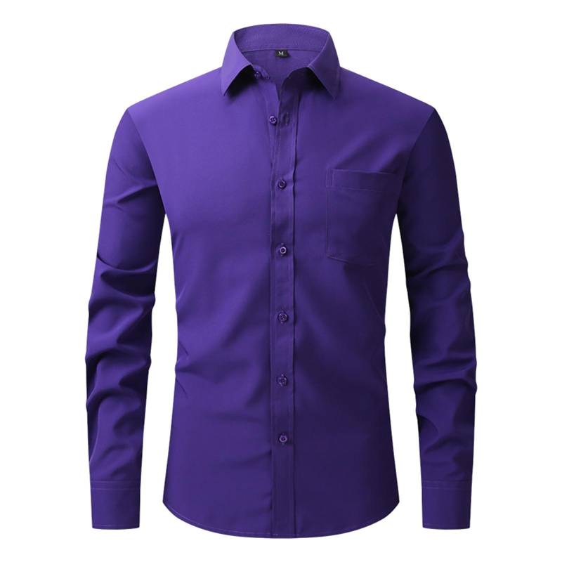Vierseitiges Stretch-Hemd für Herren, Business-Casual-Langarmshirt L violett von Joom DACH