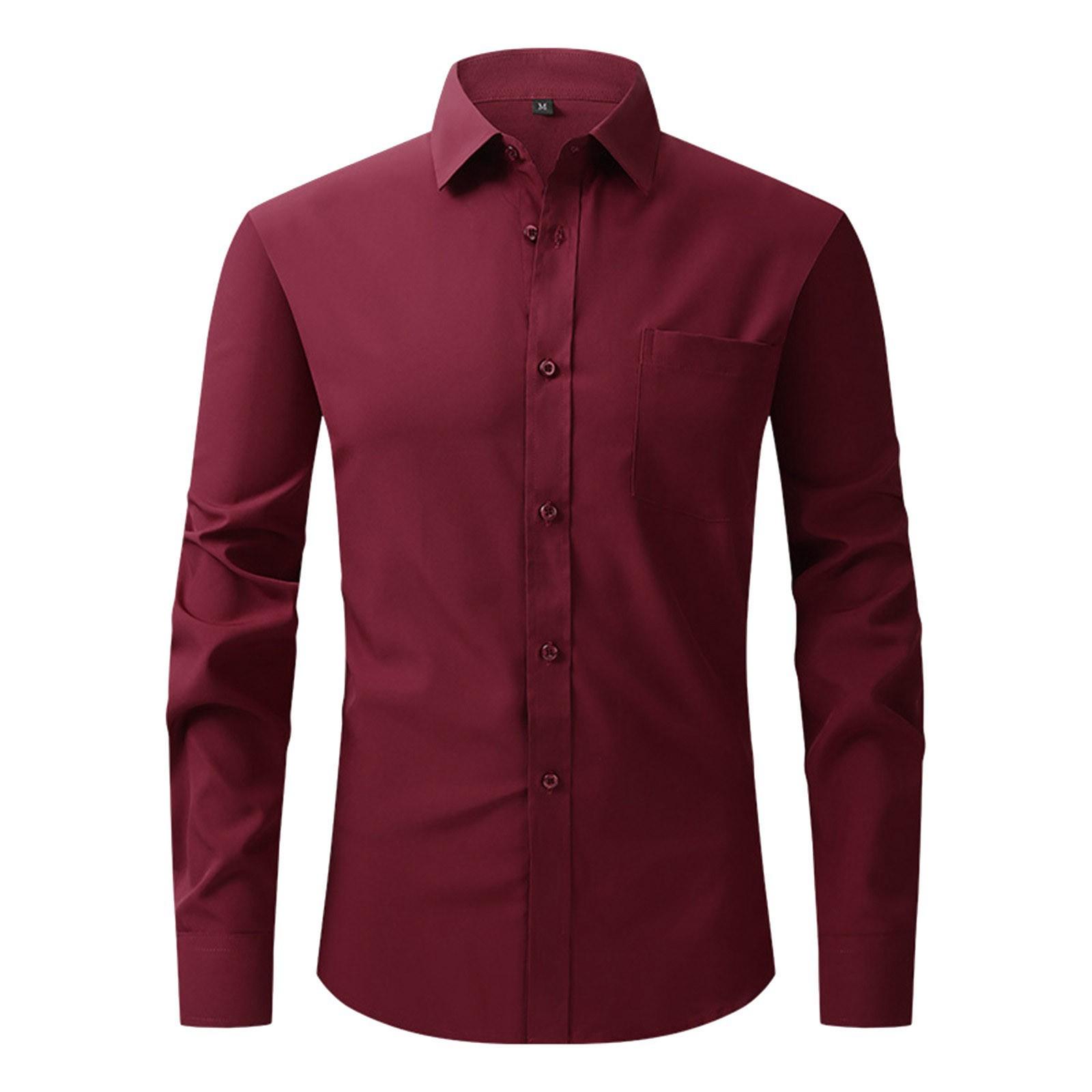Vierseitiges Stretch-Hemd für Herren, Business-Casual-Langarmshirt XXL weinrot von Joom DACH