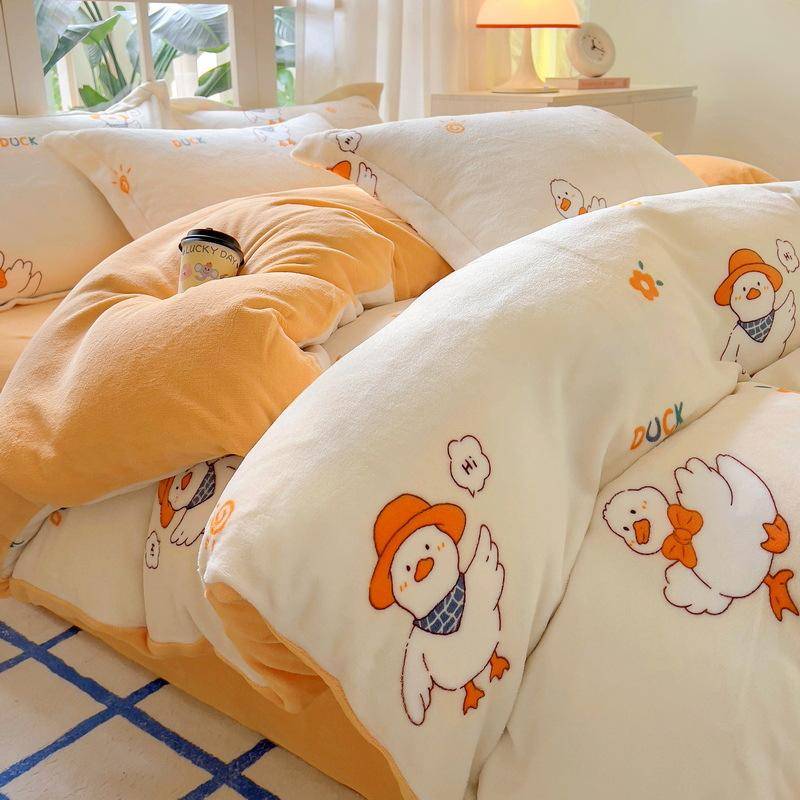 Vierteiliges Set aus verdicktem Milchvlies, warmer doppelseitiger Bettbezug aus Fleece für den Winter, dreiteiliges Set mit Bettlaken aus Fleece 1.2m bed von Joom DACH