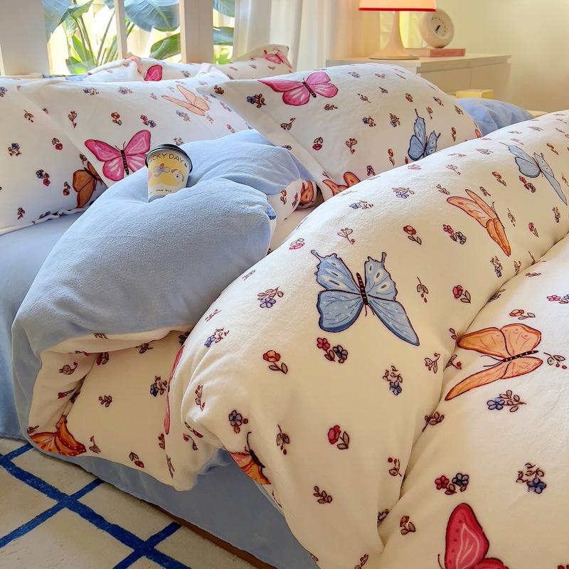 Vierteiliges Set aus verdicktem Milchvlies, warmer doppelseitiger Bettbezug aus Fleece für den Winter, dreiteiliges Set mit Bettlaken aus Fleece 2.0m bed von Joom DACH