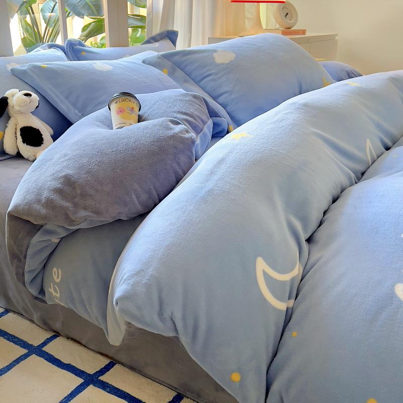 Vierteiliges Set aus verdicktem Milchvlies, warmer doppelseitiger Bettbezug aus Fleece für den Winter, dreiteiliges Set mit Bettlaken aus Fleece 2.0m bed von Joom DACH