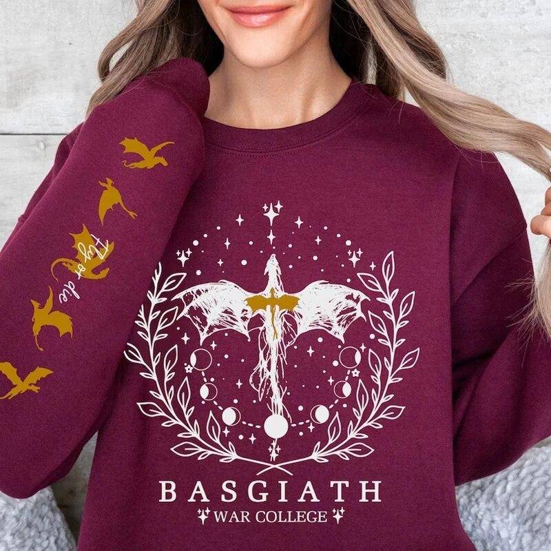 Vierter Flügel Sweatshirt Basgiath War College Sweatshirt Damen Grafik Hoodies Riders Quadrant Fantasy Reader Bookish Pullover Top M bordeaux von Joom DACH