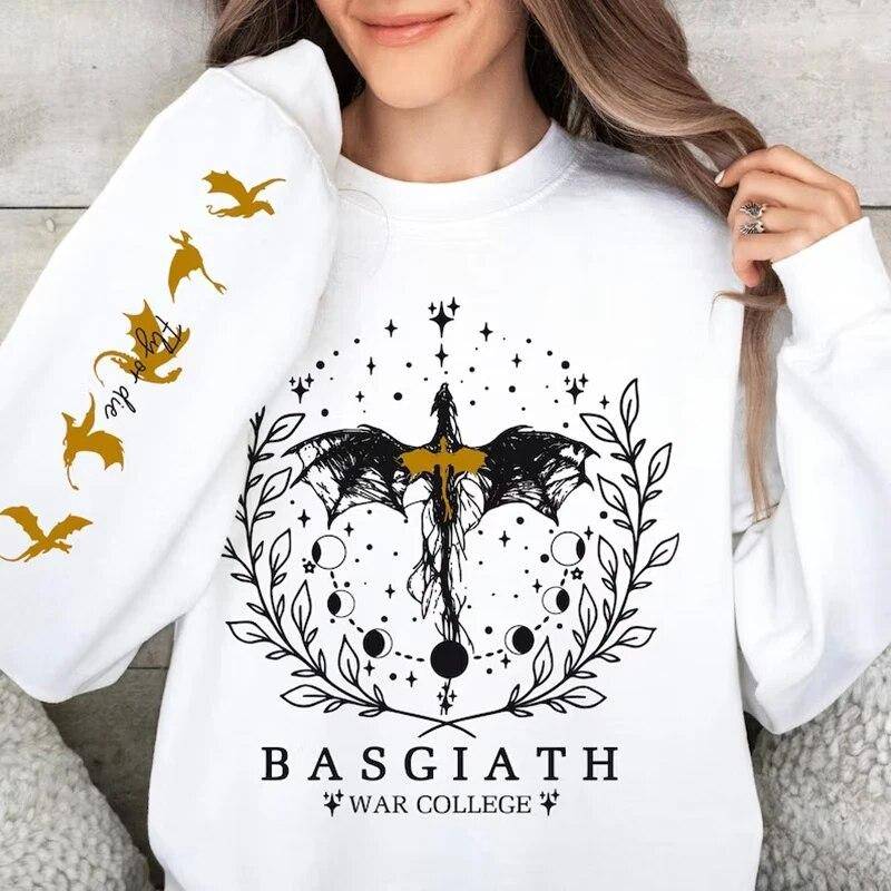 Vierter Flügel Sweatshirt Basgiath War College Sweatshirt Damen Grafik Hoodies Riders Quadrant Fantasy Reader Bookish Pullover Top S weiß von Joom DACH