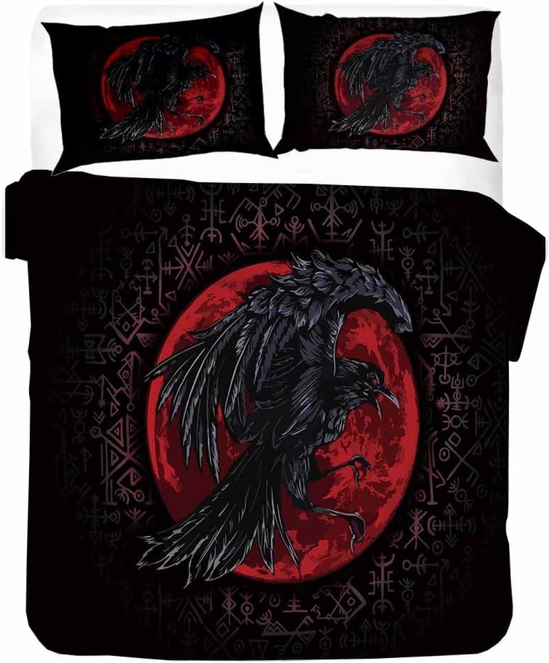 Viking Mythologie Muster Bettbezug, Mikrofaser Bettwäsche-Sets 2-teilig mit Reißverschluss und Kissenbezug 75x50cm für Kinder Erwachsene 140x200cm von Joom DACH