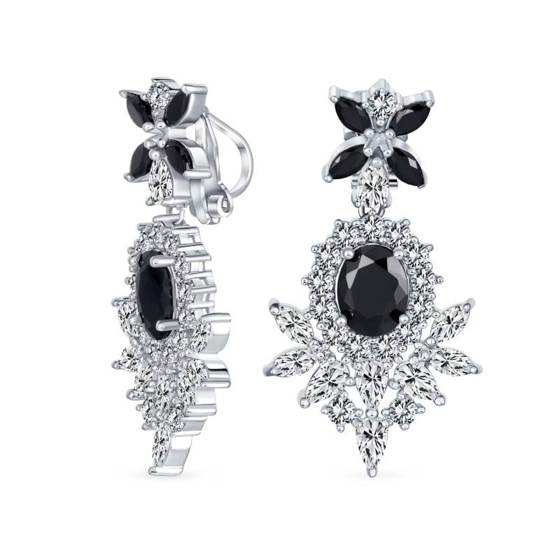 Vintage Art Deco Stil Klare Zirkonia AAA CZ Statement Dangle Style Kronleuchter Clip Ohrringe Hochzeit Prom Pageant versilbert von Joom DACH