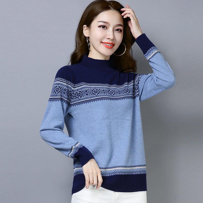 Vintage Bedruckter Pullover Damen Rollkragenpullover Nationalstil Kleidung Gestricktes Unterhemd Locker Kurzer Pullover Top L von Joom DACH