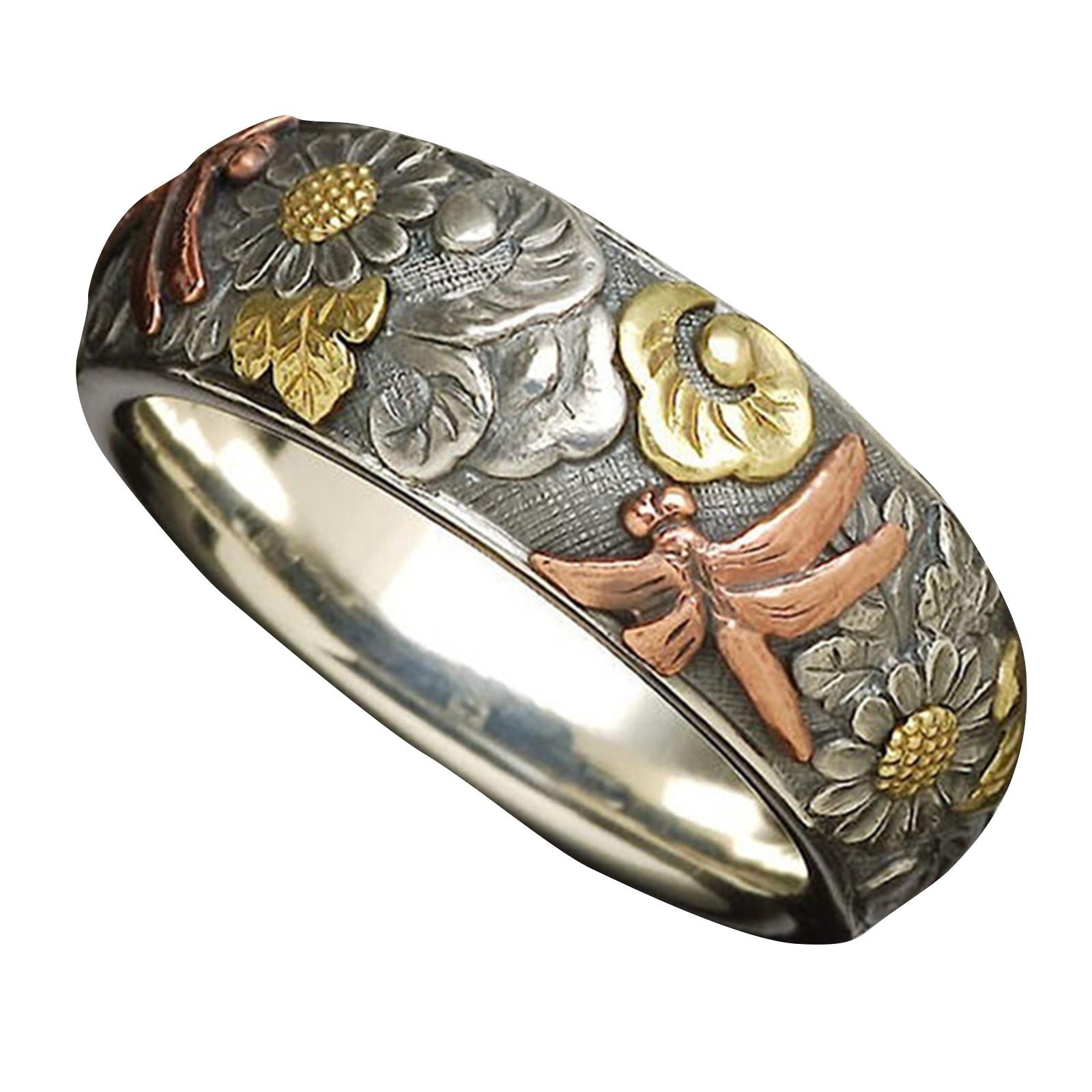 Vintage-Blumen-Hochzeitstag-Ring, Paar-Ring, Geschenkschmuck für Frauen F schwarz von Joom DACH