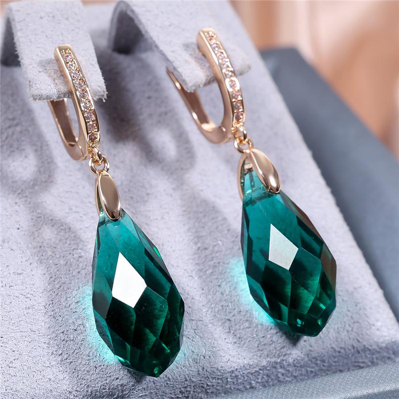 Vintage Böhmen Aqua Blau Grün Gelb Lila Kristall Tropfen Ohrringe für Frauen Luxus Gold Farbe Hochzeit Partei Schmuck Geschenke gold/grün von Joom DACH
