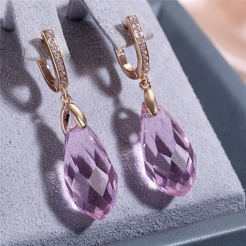 Vintage Böhmen Aqua Blau Grün Gelb Lila Kristall Tropfen Ohrringe für Frauen Luxus Gold Farbe Hochzeit Partei Schmuck Geschenke rosa/gold von Joom DACH