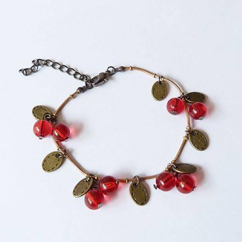 Vintage Boho Rote Kirsche Perlen Fußkettchen für Frauen Mode Armband Fußschmuck 18cm von Joom DACH