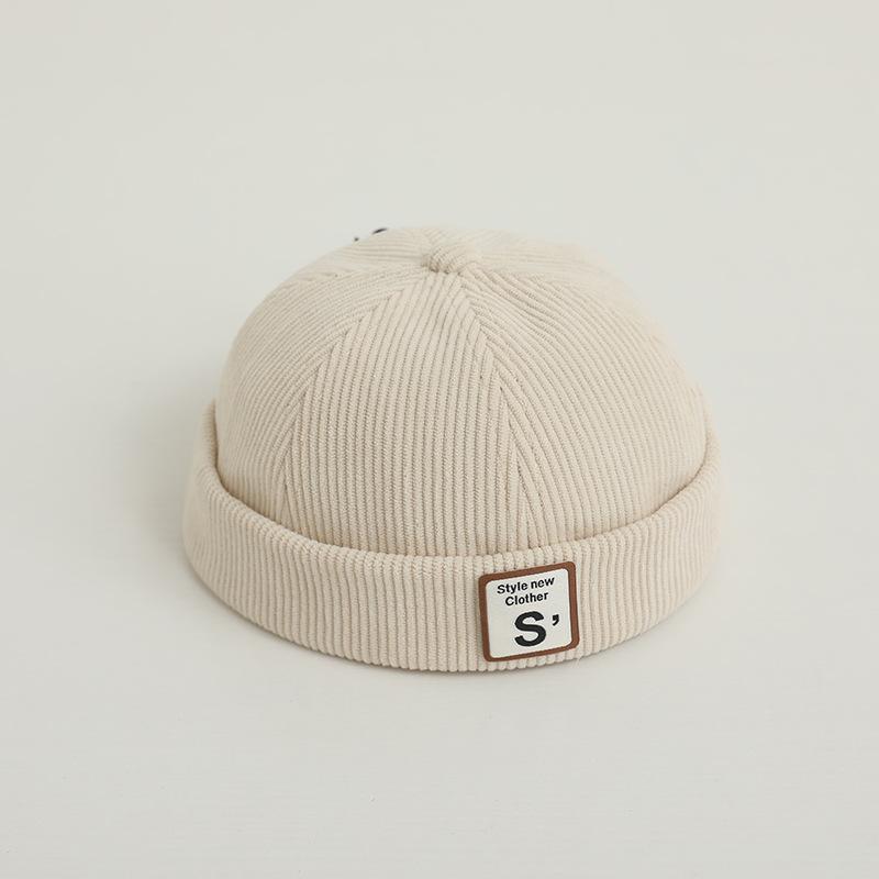Vintage Brief Baby Krempenlose Mütze Einfarbig Cord Kleinkind Docker Cap Herbst Winter Warm Einstellbar Kinder Junge Mädchen Beanie Hüte beige von Joom DACH