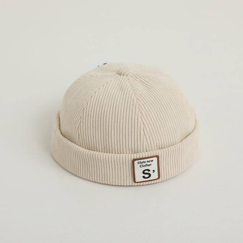 Vintage Brief Baby Krempenlose Mütze Einfarbig Cord Kleinkind Docker Cap Herbst Winter Warm Einstellbar Kinder Junge Mädchen Beanie Hüte beige von Joom DACH