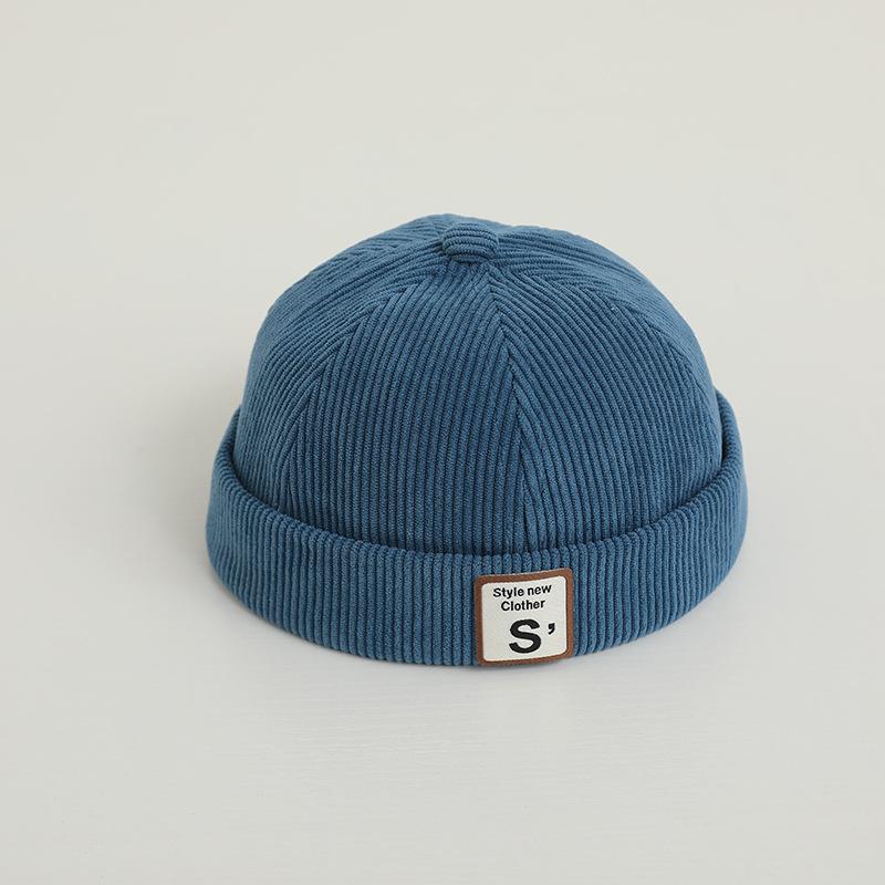 Vintage Brief Baby Krempenlose Mütze Einfarbig Cord Kleinkind Docker Cap Herbst Winter Warm Einstellbar Kinder Junge Mädchen Beanie Hüte blau von Joom DACH