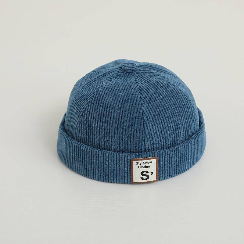 Vintage Brief Baby Krempenlose Mütze Einfarbig Cord Kleinkind Docker Cap Herbst Winter Warm Einstellbar Kinder Junge Mädchen Beanie Hüte blau von Joom DACH