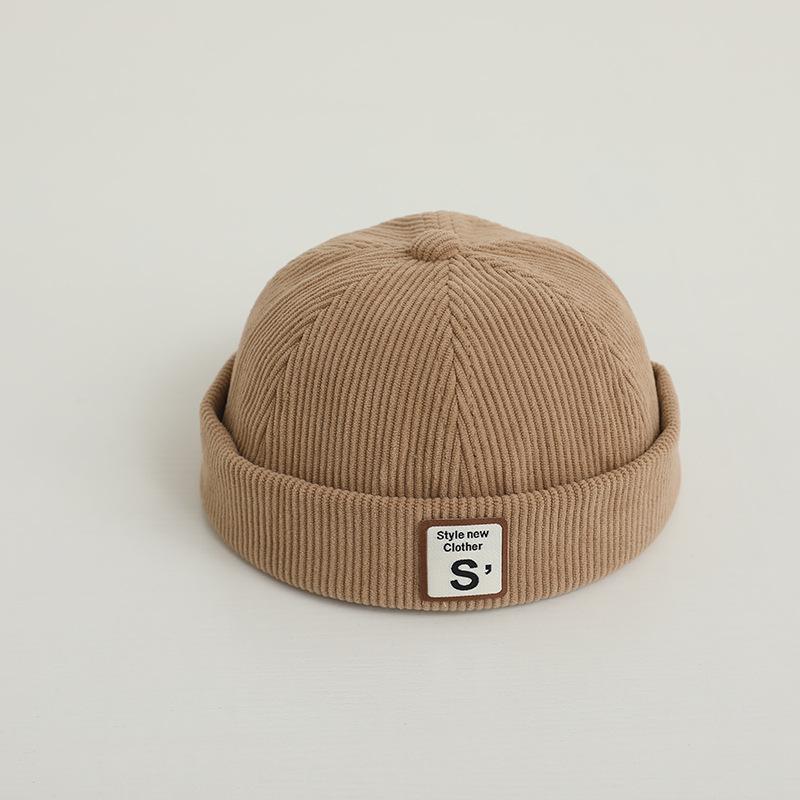Vintage Brief Baby Krempenlose Mütze Einfarbig Cord Kleinkind Docker Cap Herbst Winter Warm Einstellbar Kinder Junge Mädchen Beanie Hüte khaki von Joom DACH
